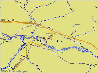 Columbus, Montana environmental map by EPA
