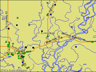 Evergreen, Montana environmental map by EPA