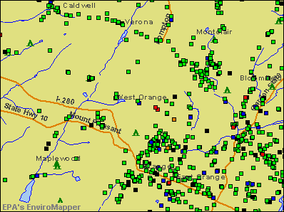 West Orange, New Jersey environmental map by EPA