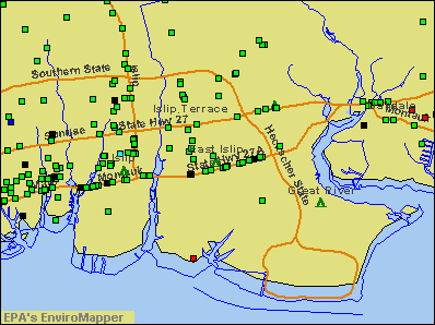 East Islip, New York environmental map by EPA