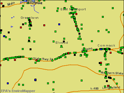 Elwood, New York environmental map by EPA