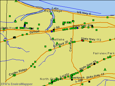 Westlake, Ohio environmental map by EPA