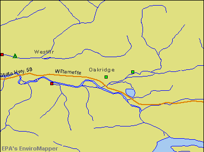 Oakridge, Oregon environmental map by EPA