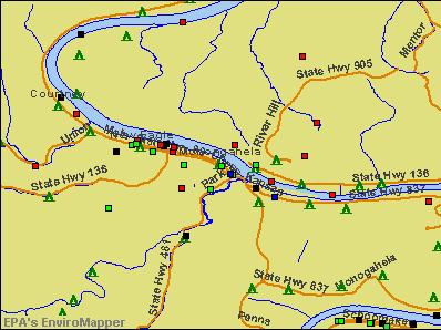 Monongahela, Pennsylvania environmental map by EPA