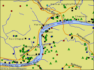 Oakmont, Pennsylvania environmental map by EPA