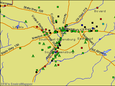 Southwest Greensburg, Pennsylvania environmental map by EPA
