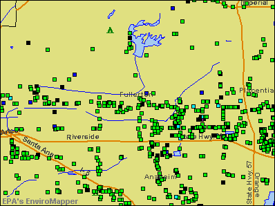 Fullerton, California environmental map by EPA