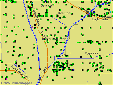 Hawaiian Gardens, California environmental map by EPA
