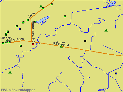 Ames, Texas environmental map by EPA
