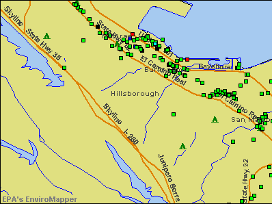 Hillsborough, California environmental map by EPA