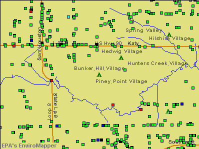 Bunker Hill Village, Texas environmental map by EPA