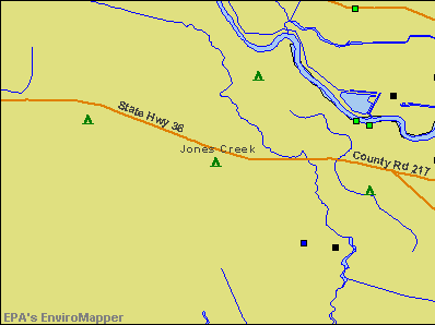 Jones Creek, Texas environmental map by EPA