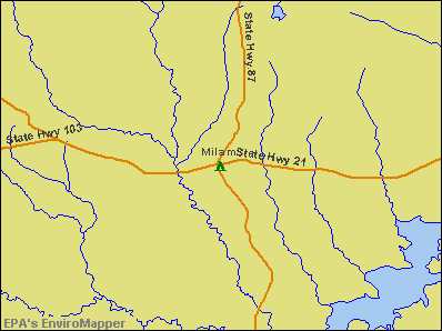 Milam, Texas environmental map by EPA