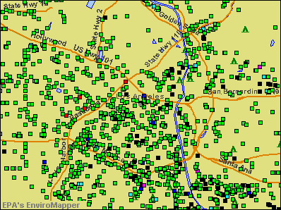 Los Angeles, California environmental map by EPA