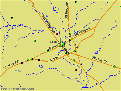 Stephenville, Texas environmental map by EPA