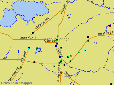 Sulphur Springs, Texas environmental map by EPA