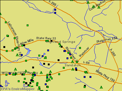 Highland Springs, Virginia environmental map by EPA