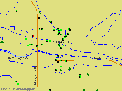 Porterville, California environmental map by EPA