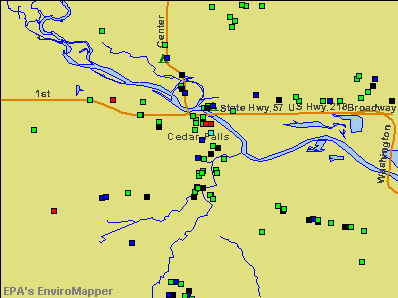 Cedar Falls, Iowa environmental map by EPA