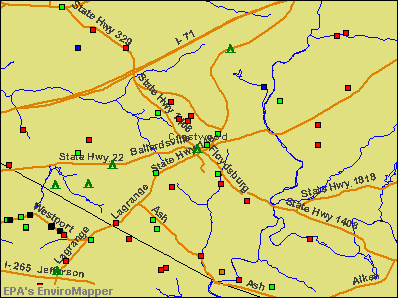Crestwood, Kentucky environmental map by EPA