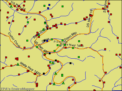 Pikeville, Kentucky environmental map by EPA