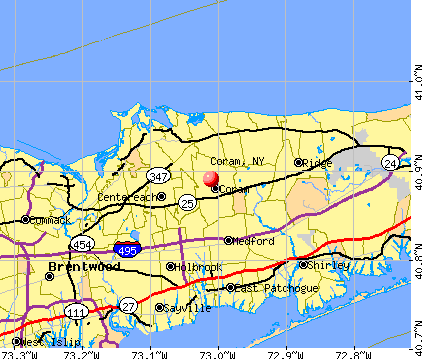 Coram, NY map