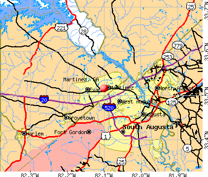 Martinez, GA map