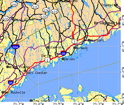 map of connecticut and surrounding states. Darien, CT map