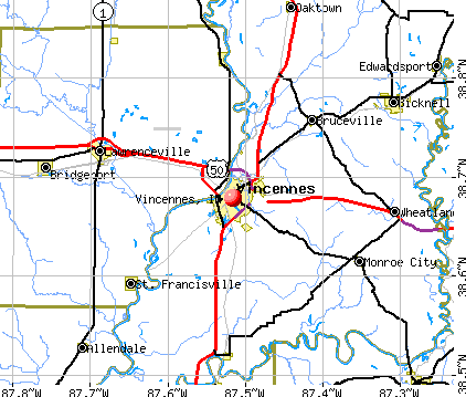 Vincennes, IN map