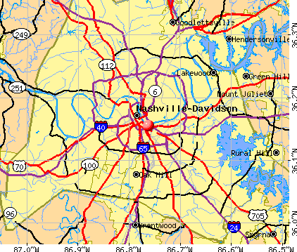 Nashville-Davidson, TN map