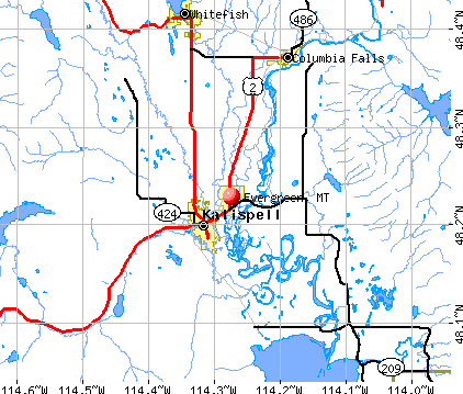Evergreen, MT map
