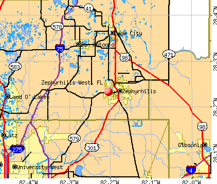 Zephyrhills West, FL map