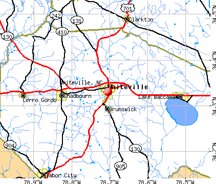 Whiteville, NC map