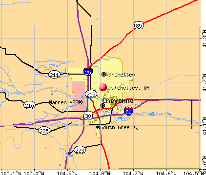Ranchettes, WY map