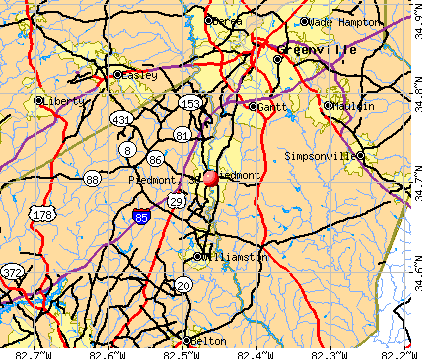 Piedmont, SC map