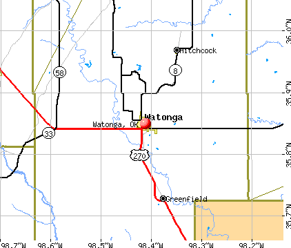 Watonga, OK map