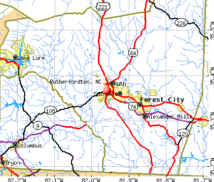 Rutherfordton, NC map