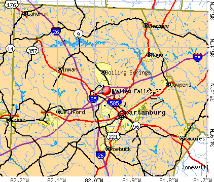 Valley Falls, SC map