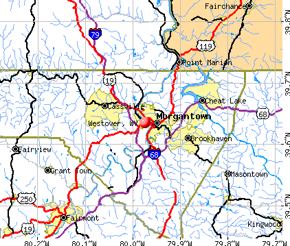 Westover, WV map