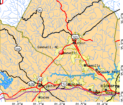Gamewell, NC map