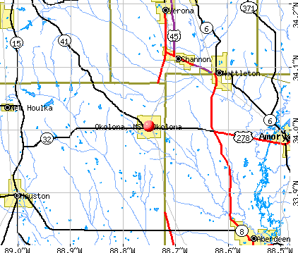 Okolona, MS map