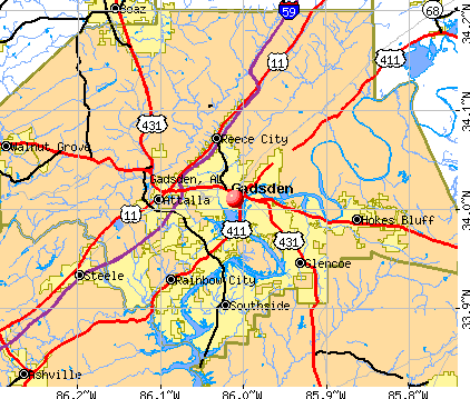 Gadsden, AL map