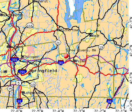 Three Rivers, MA map