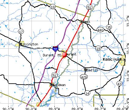 Durant, MS map