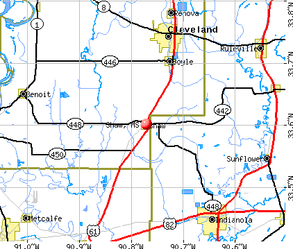 Shaw, MS map