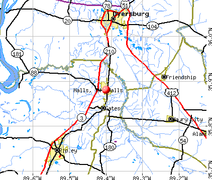 Halls, TN map