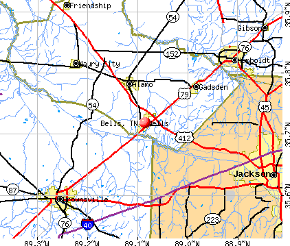 Bells, TN map