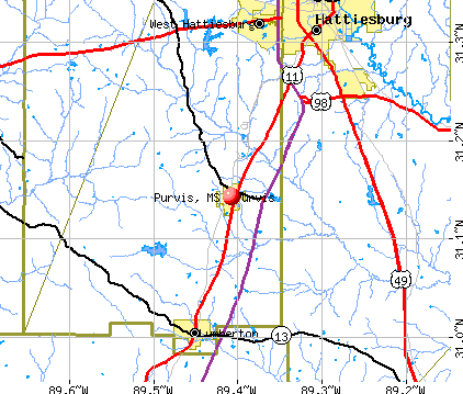 Purvis, MS map