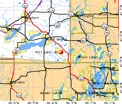 Pell Lake, WI map