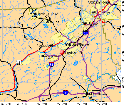 Ashley, PA map